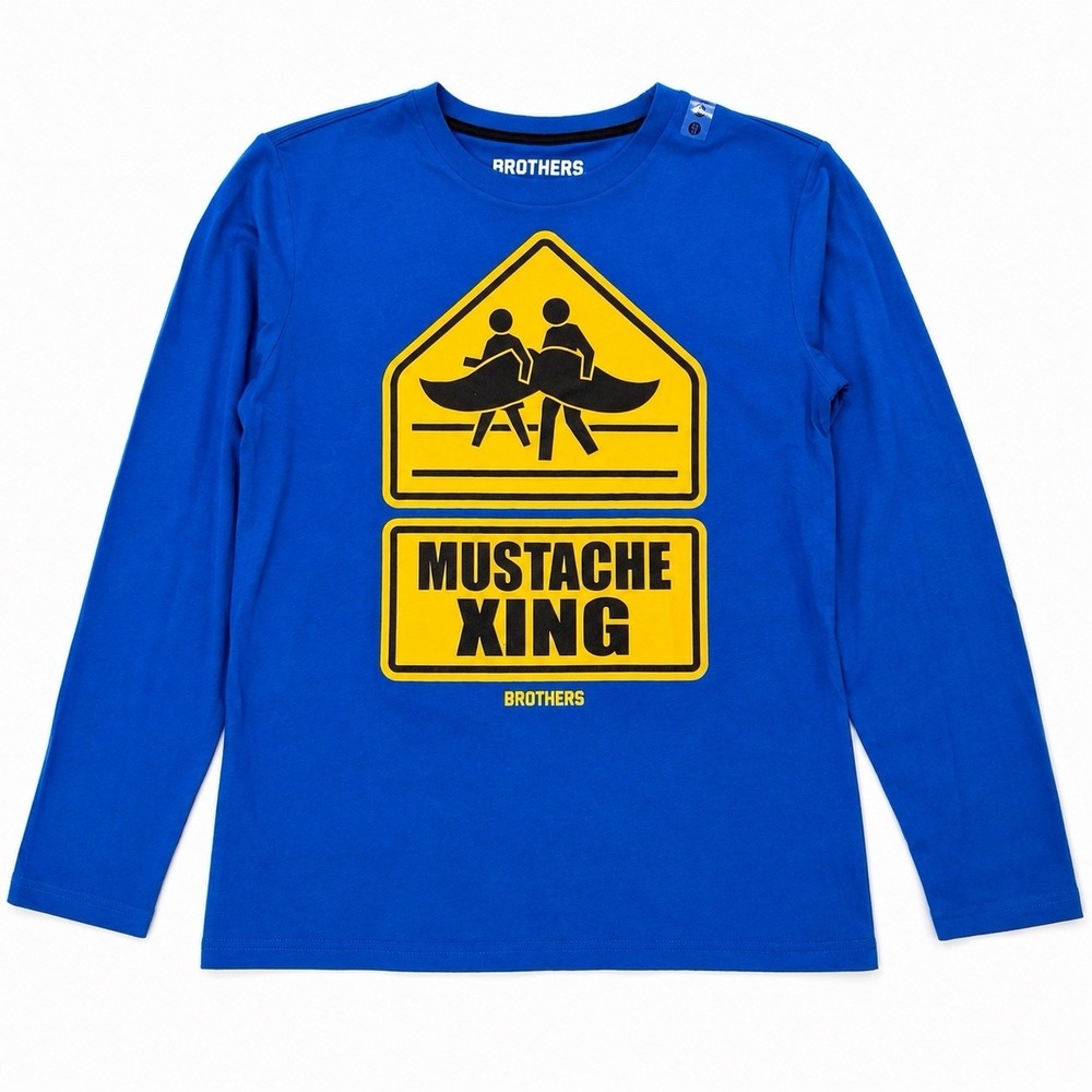 Brothers by Justice Boys XXL 16 Mustache Xing Graphic Long Sleeve Tee Blue NWT